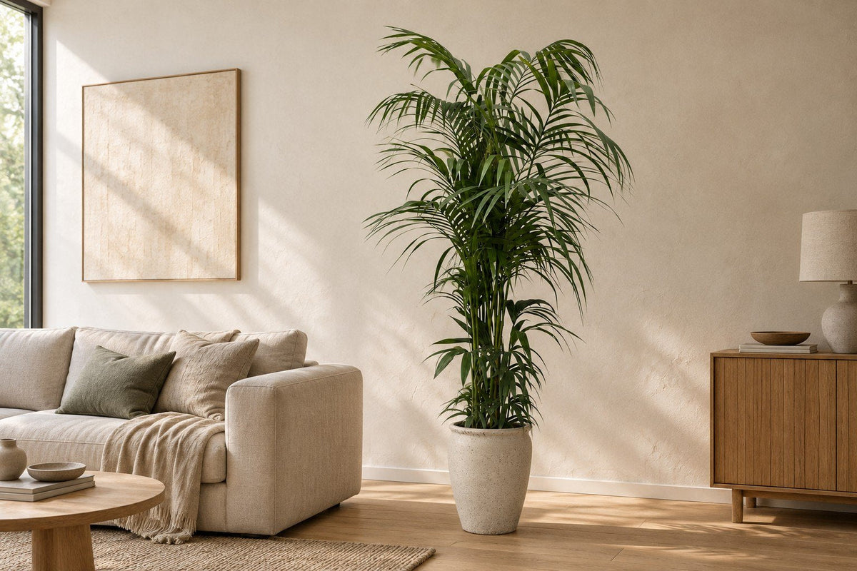 Kentia palm van 220 cm in een woonkamer