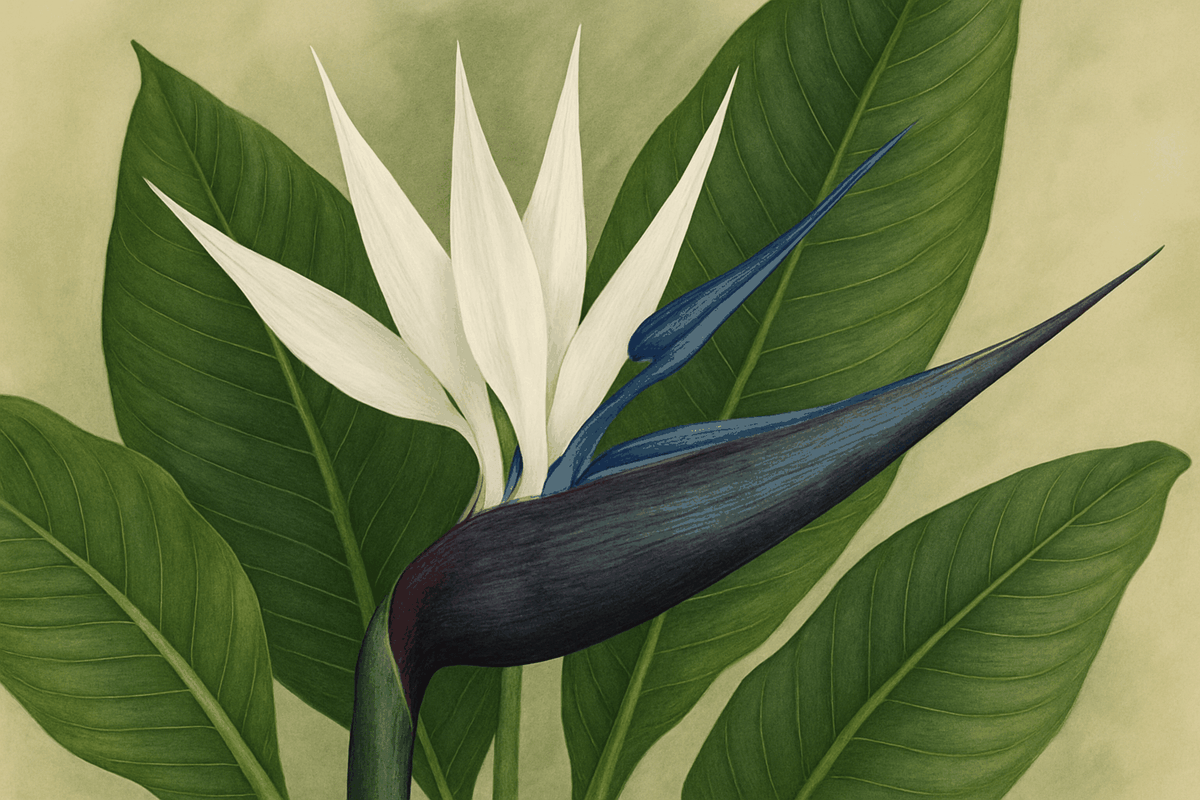 Grote Strelitzia Nicolai kamerplant met tropische bladeren als eyecatcher in modern interieur
