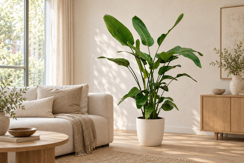 Strelitzia nicolai in een woonkamer