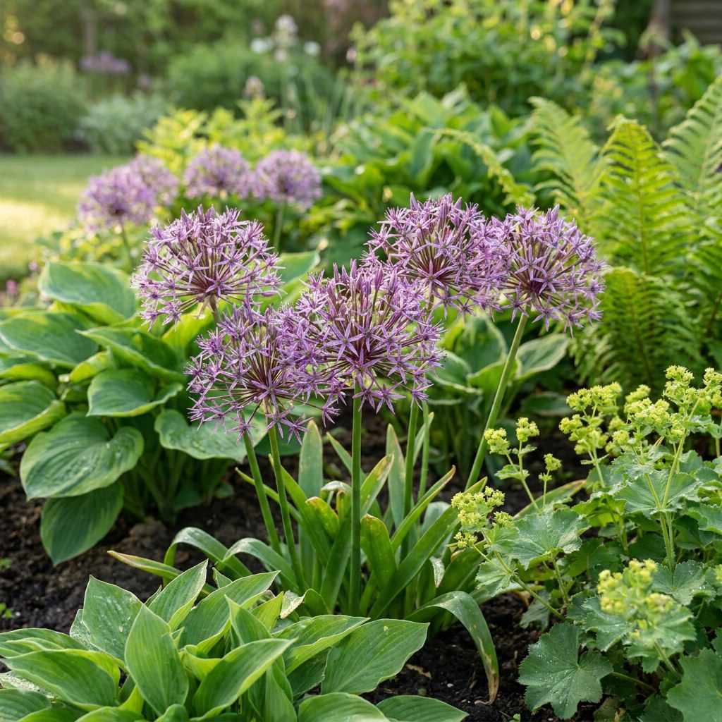 Allium Christophii in bloei in de tuin