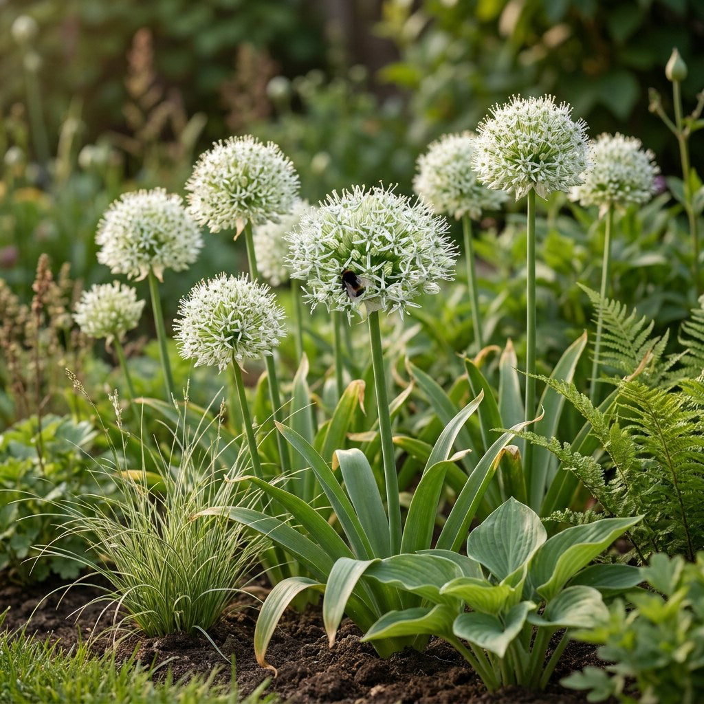 Allium Mount Everest in bloei in de tuin