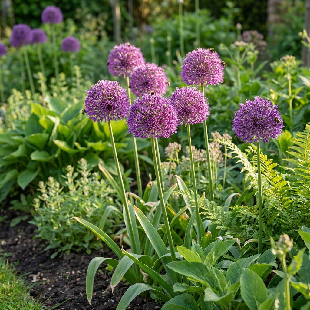 Allium Purple Sensation in bloei in de tuin