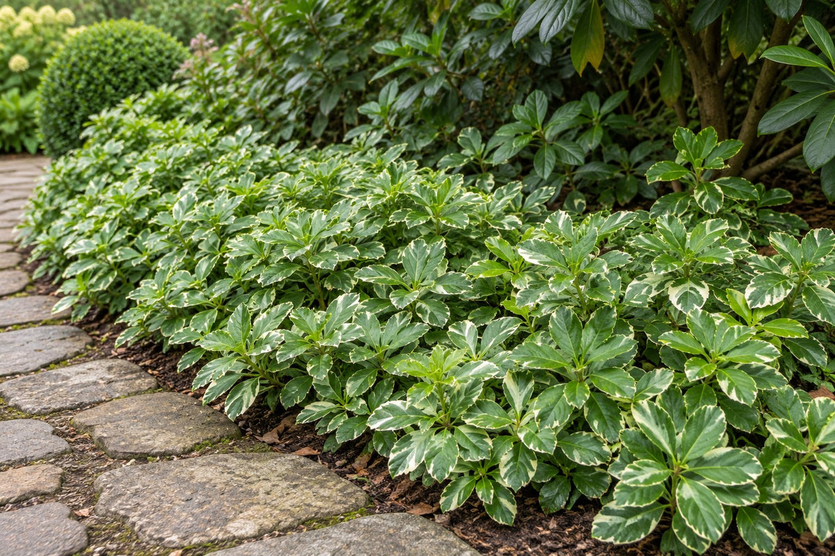Dickmännchen 'Variegata' im Garten gepflanzt