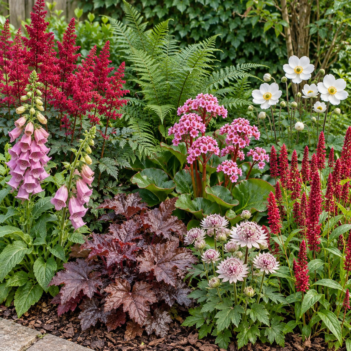 Borderpakket Schaduw, 8 vaste planten voor 1 m², aangeplant in een border