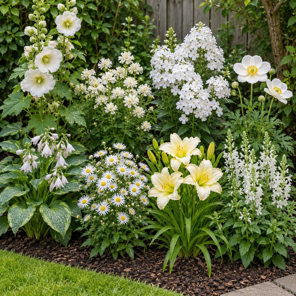 White Border Collection, 8 perennials for 1 m², planted in a border