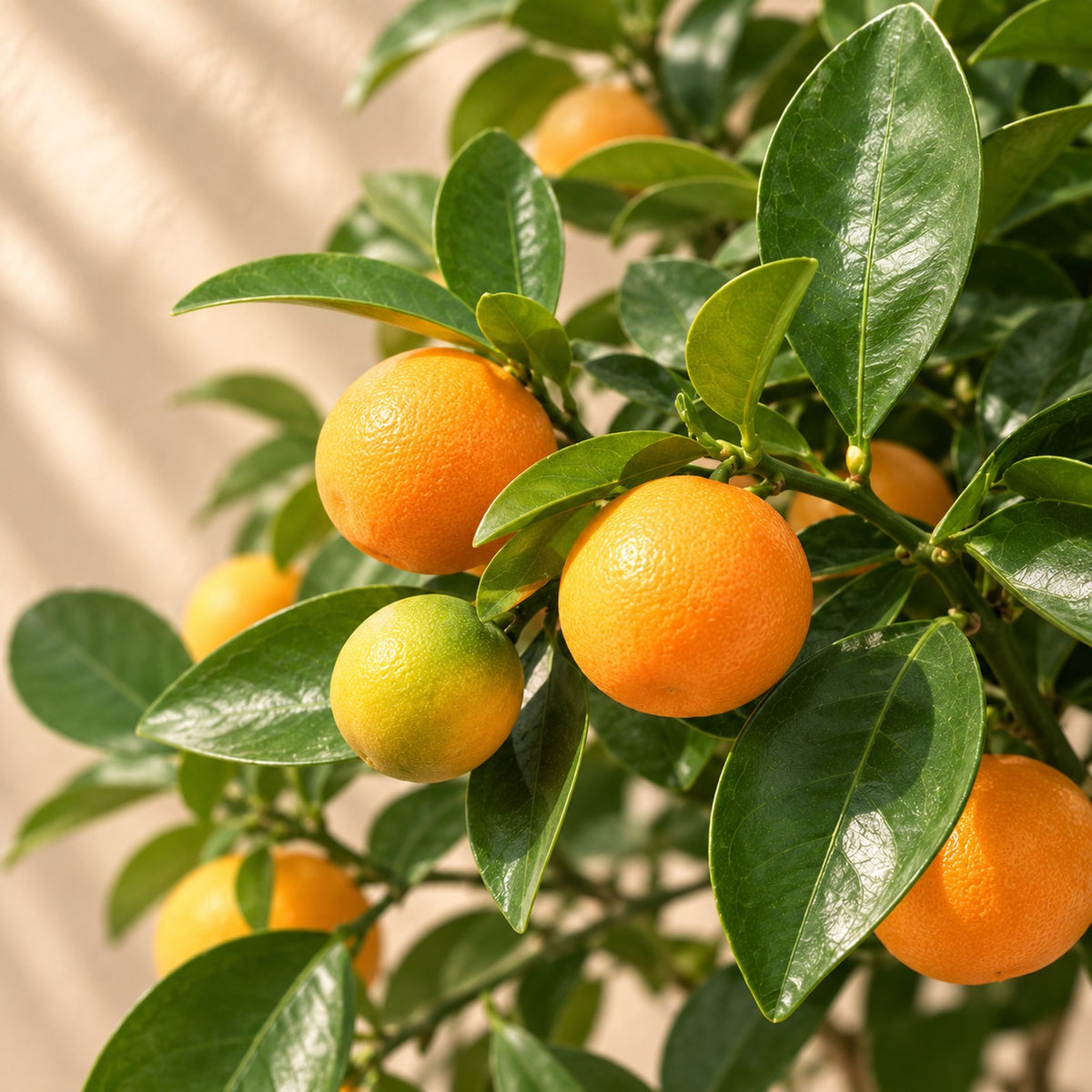 Close-up van de vruchten van de Calamondinboom (Citrus × microcarpa)
