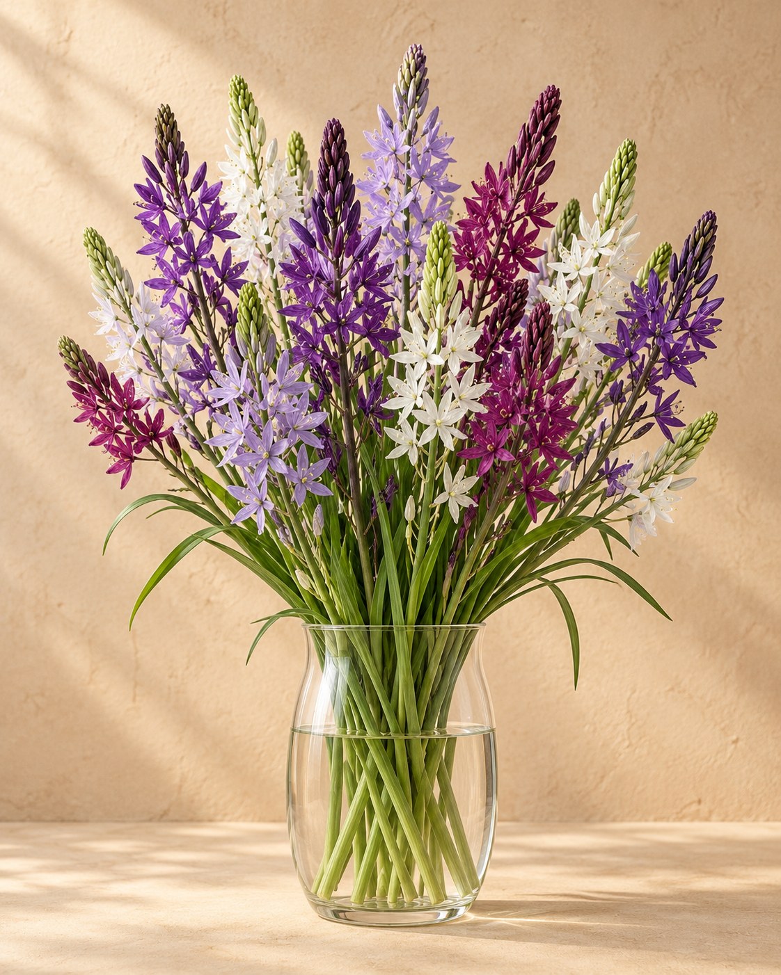 Bulbos de camassia Leichtlinii mix en flor en un jarrón