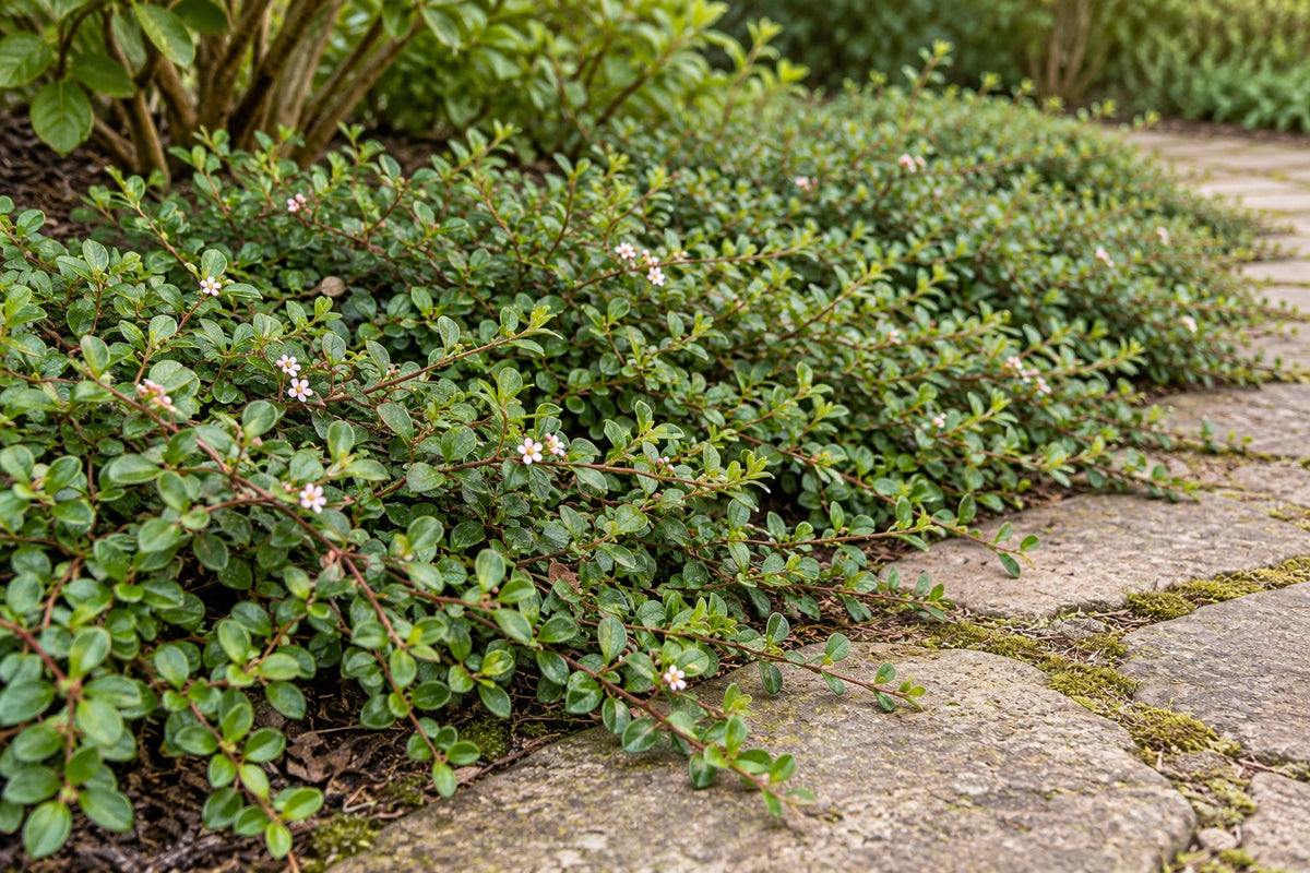 Dwergmispel 'Streib's Findling' aangeplant in de tuin