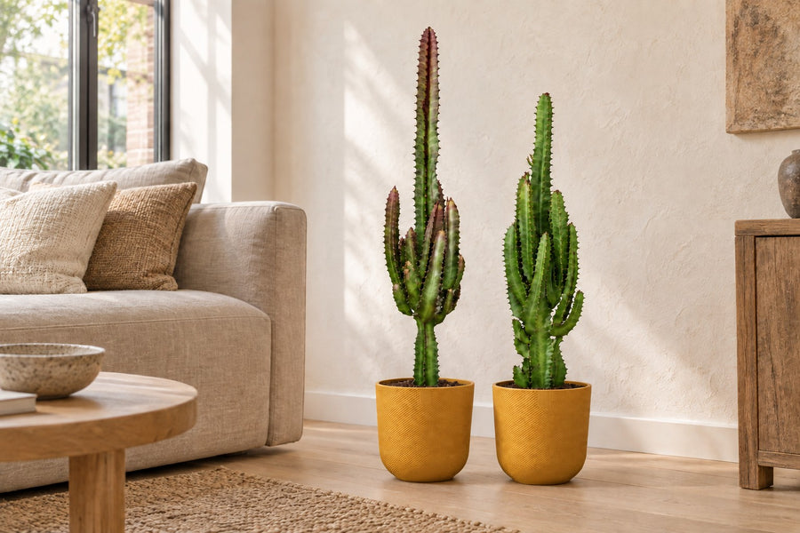 Euphorbia trigona groen en rood, 2 stuks, 75 cm hoog, pot ø17 cm