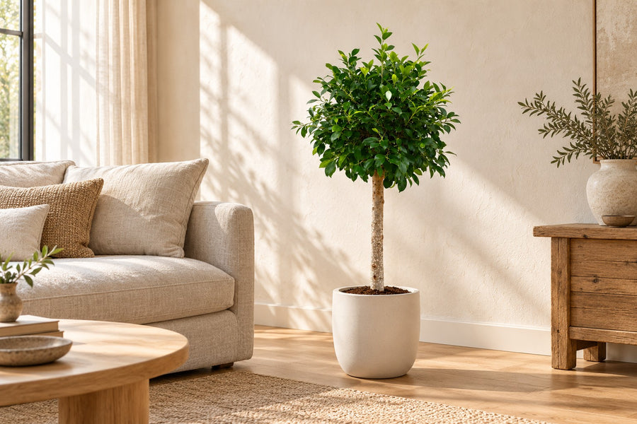 Ficus microcarpa 'Nitida' op stam 130 cm hoog, pot ø30 cm