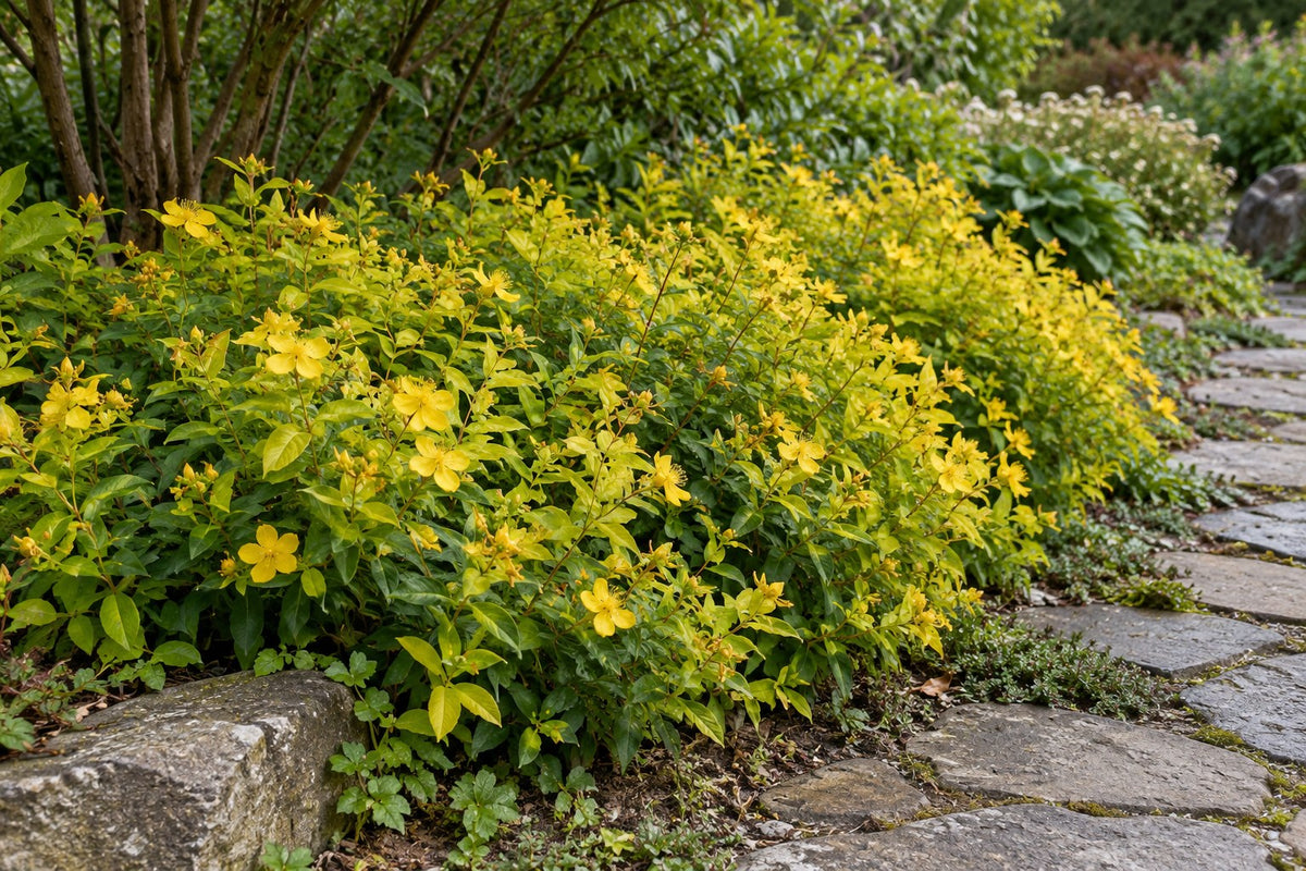 St John's wort 'Rheingold' planted in the garden