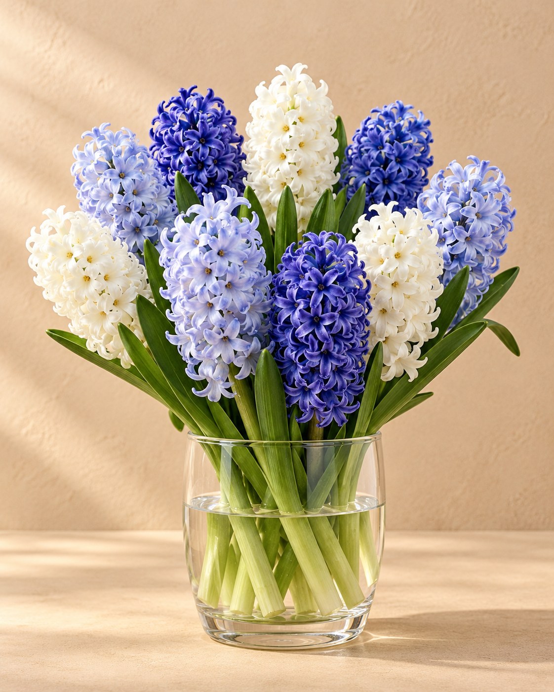 Hyacintlökar Blue water mix i blom i en vas