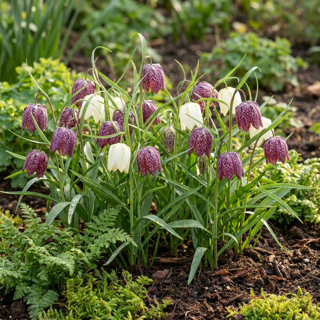 Kievitsbloem Meleagris mix in bloei in de tuin