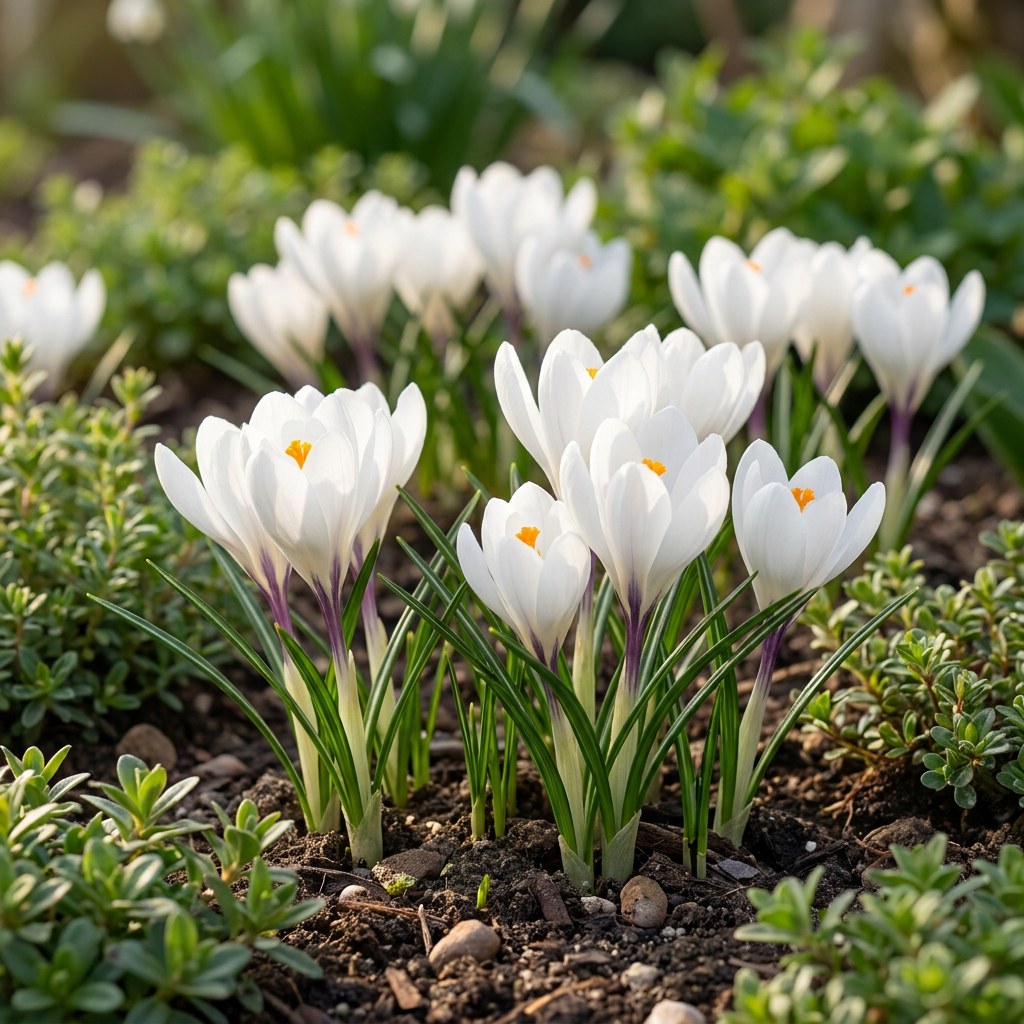 Krokus White in bloei in de tuin
