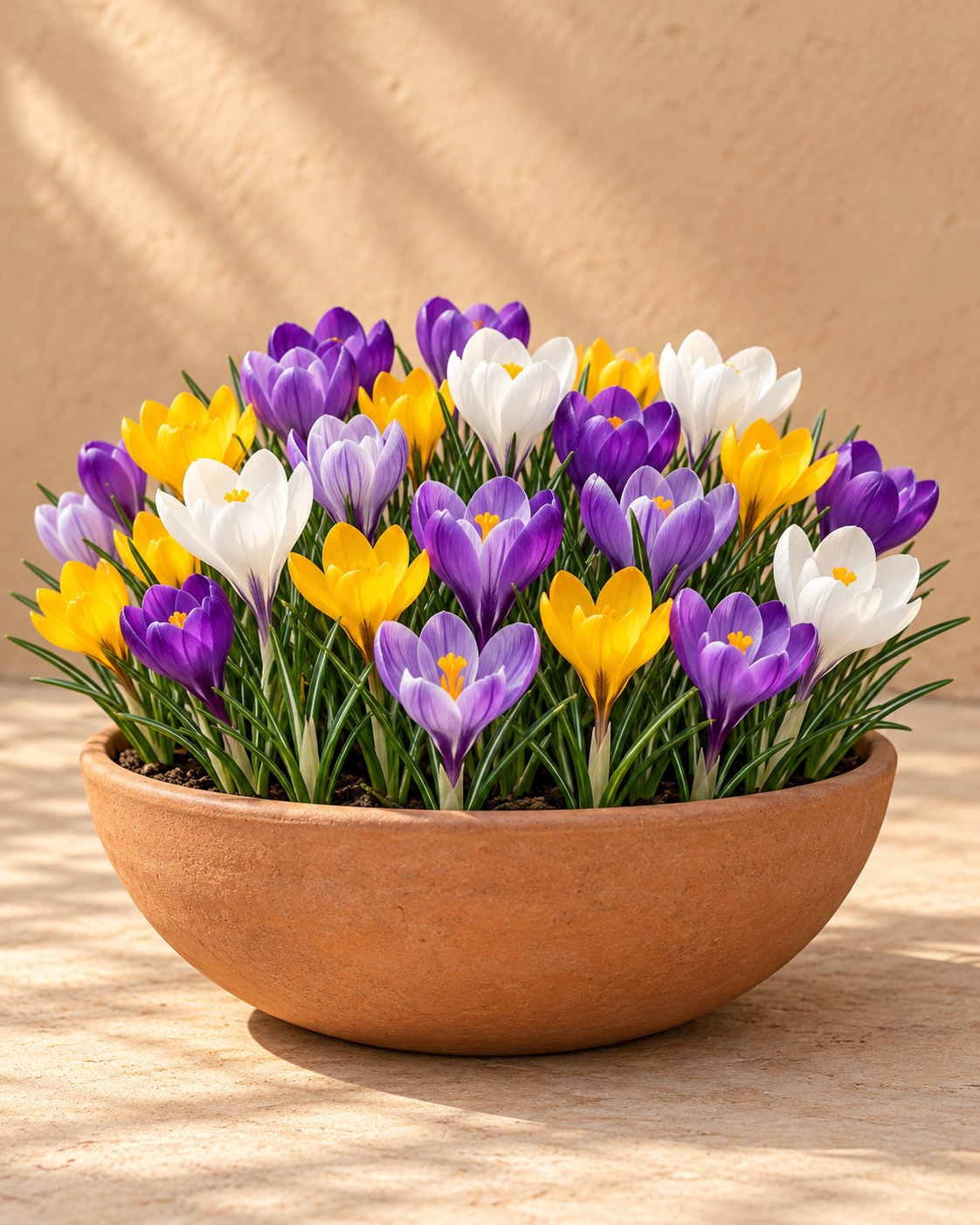 Krokus mix in bloei in een vaas