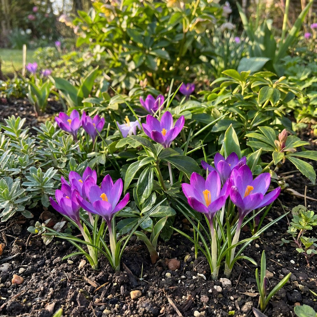 Krokus Ruby Giant in bloei in de tuin