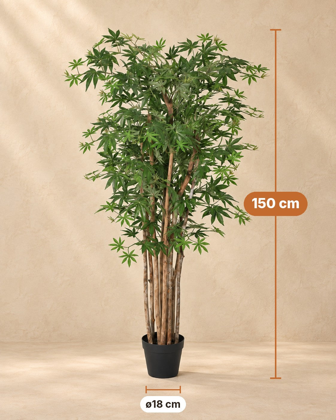 Afmetingen Kunstplant Acer: 150 cm hoog, pot ø18 cm