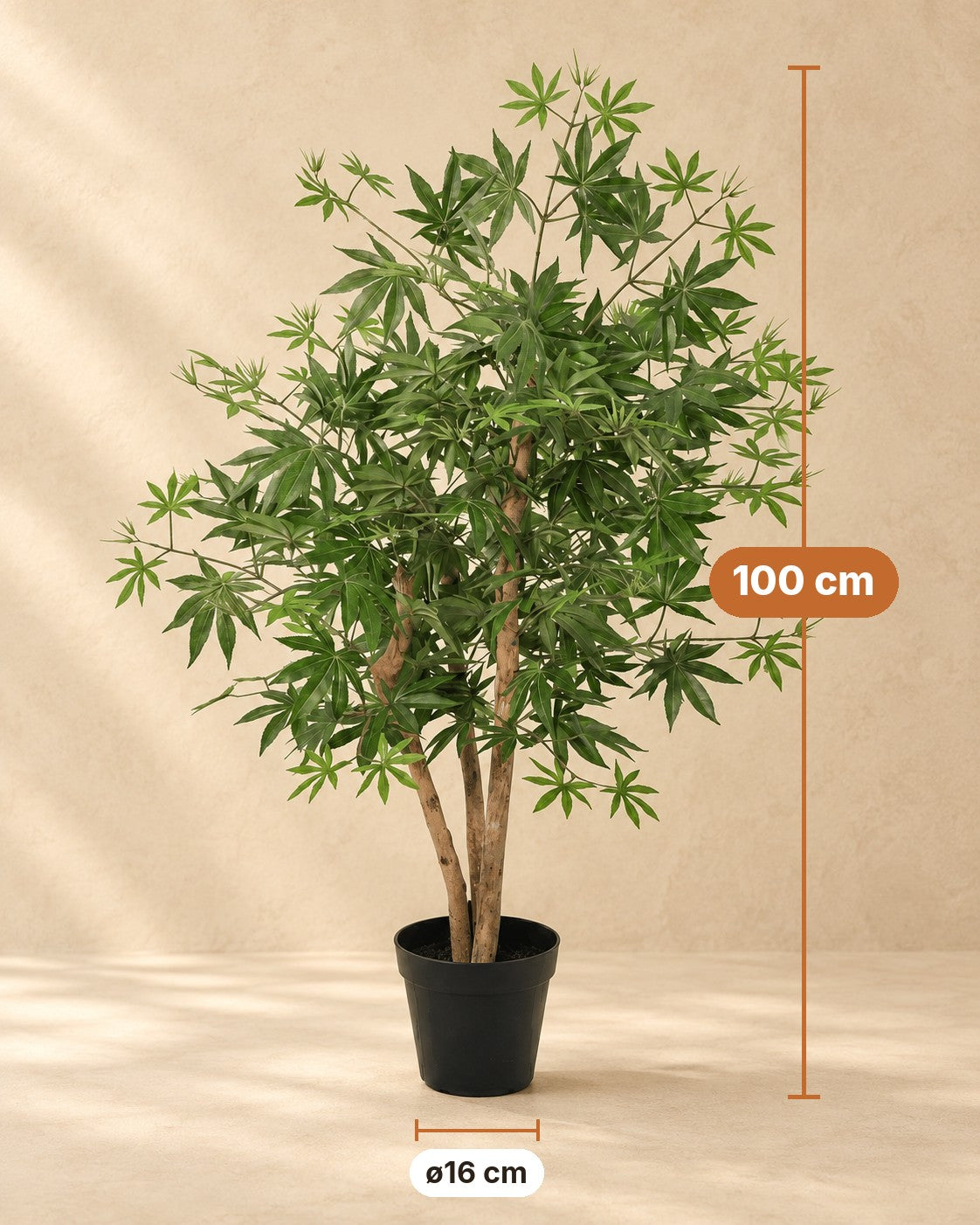 Dimensioni Pianta artificiale Acer Palmatum: altezza 100 cm, vaso ø16 cm