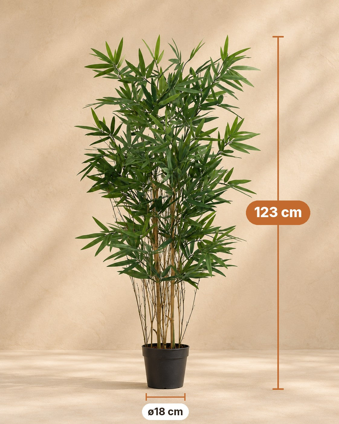 Dimensions Plante artificielle Bambou : 123 cm de haut, pot ø18 cm