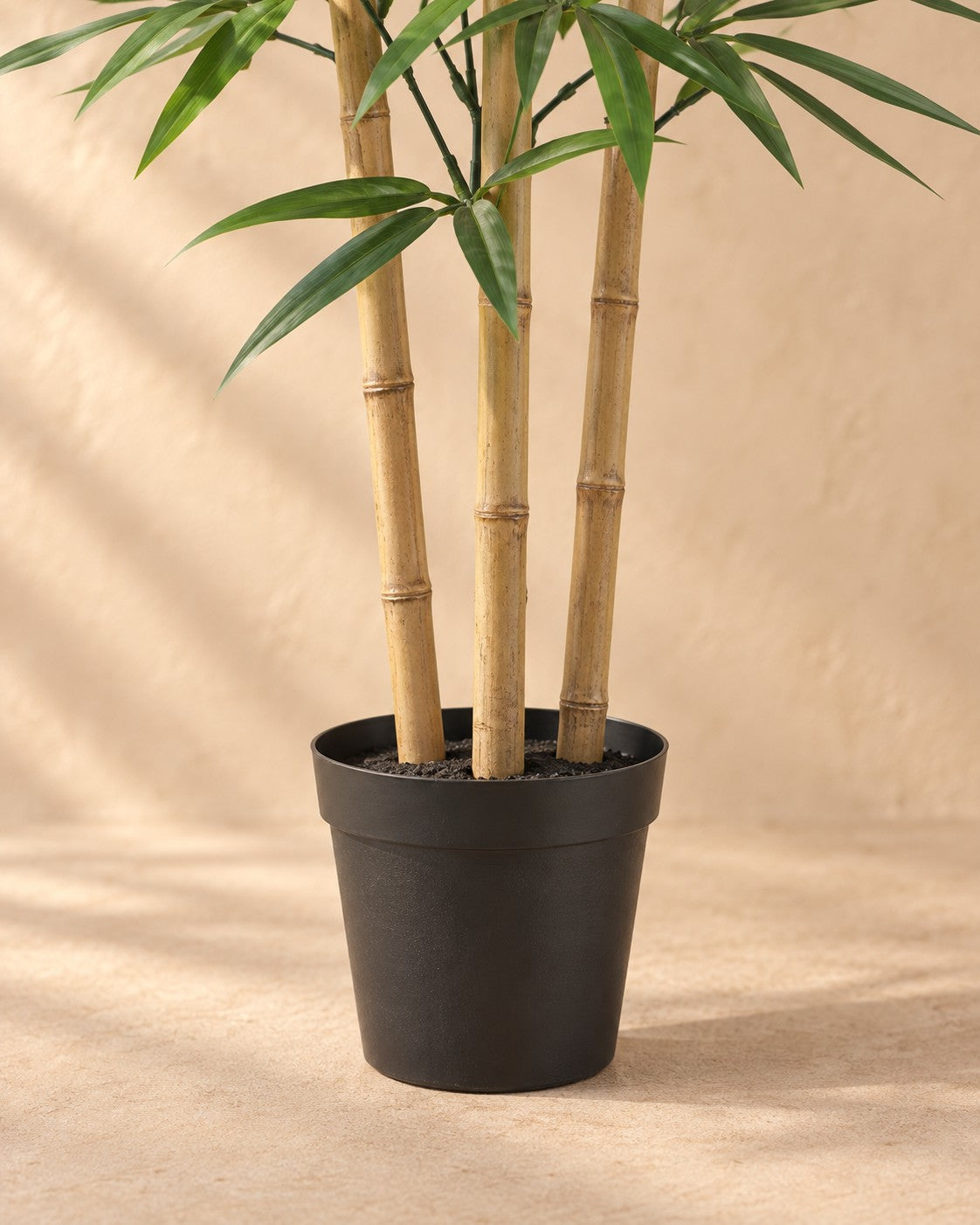 Nedre delen av Konstväxt bambu med krukan