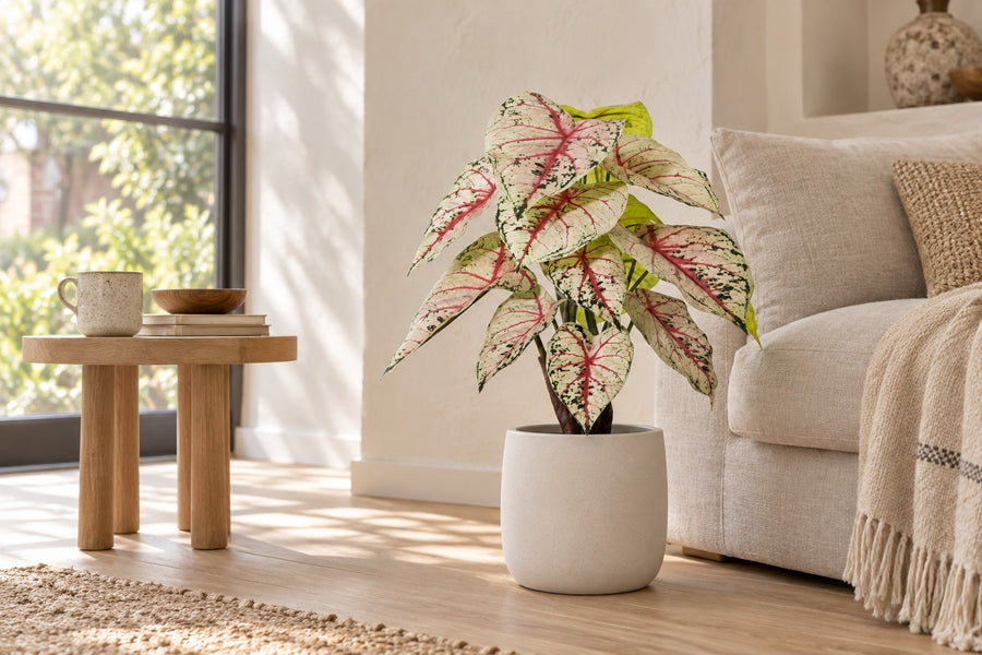 Plante artificielle Caladium blanc rose 57cm - ø15