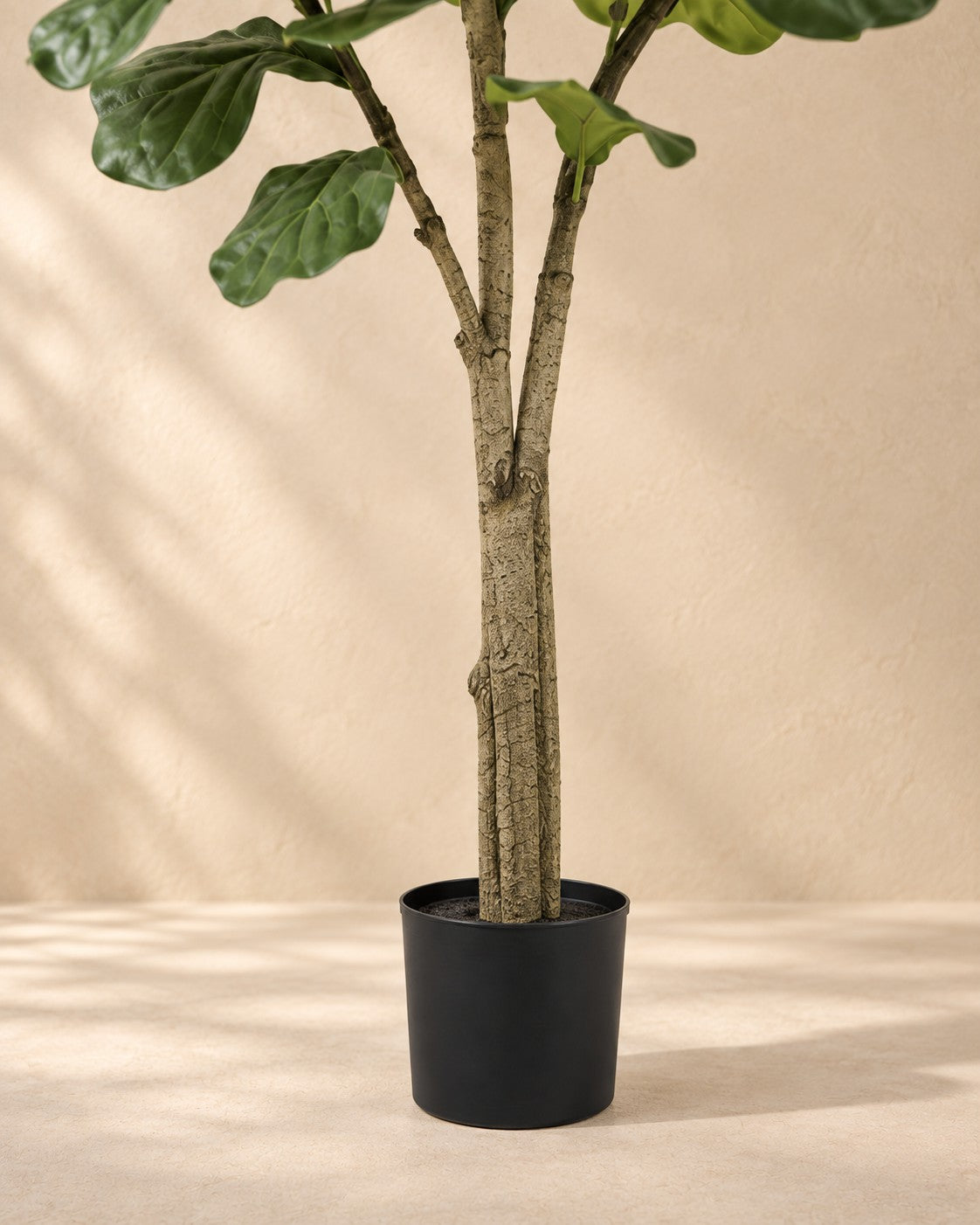 Nedre delen av Konstväxt Ficus lyrata med krukan