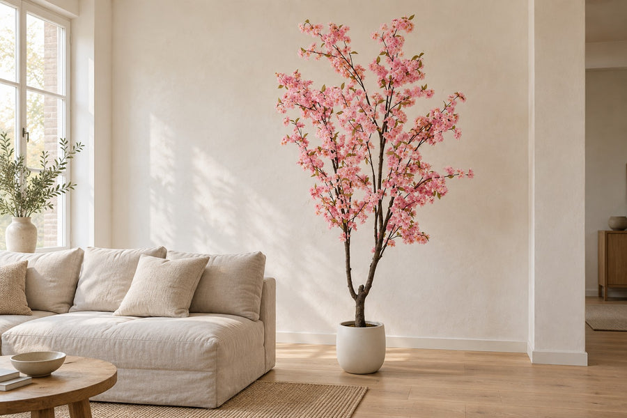 Kunstplant kersenbloesem (Prunus) roze, 210 cm hoog