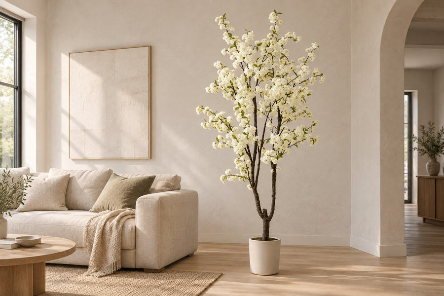 Kunstplant kersenbloesem (Prunus) wit, 210 cm hoog