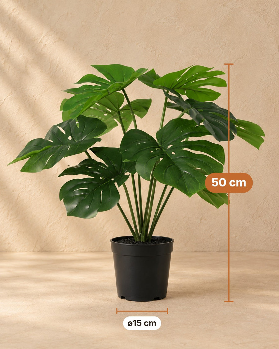 Planta artificial Monstera deliciosa con maceta blanca 50cm - ø15