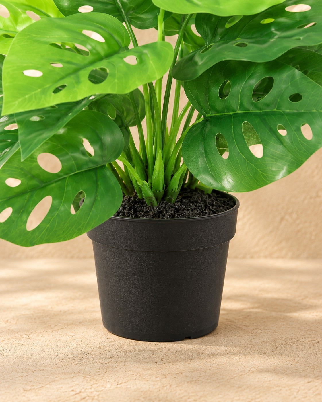 Onderste deel van de Kunstplant Monstera Monkey Leaf (Monstera adansonii) met de pot