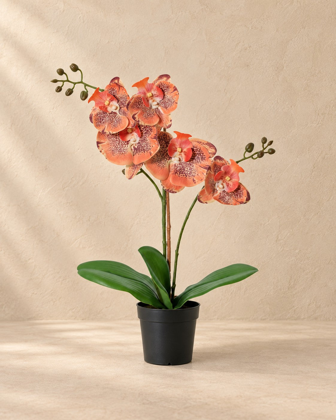 Kunstplant Phalaenopsis Orchidee oranje (Phalaenopsis sp.) van 42 cm hoog in pot van 9 cm