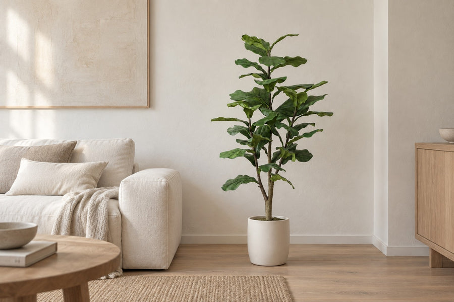 Kunstplant vioolbladplant (Ficus lyrata) 125 cm hoog, pot ø14 cm