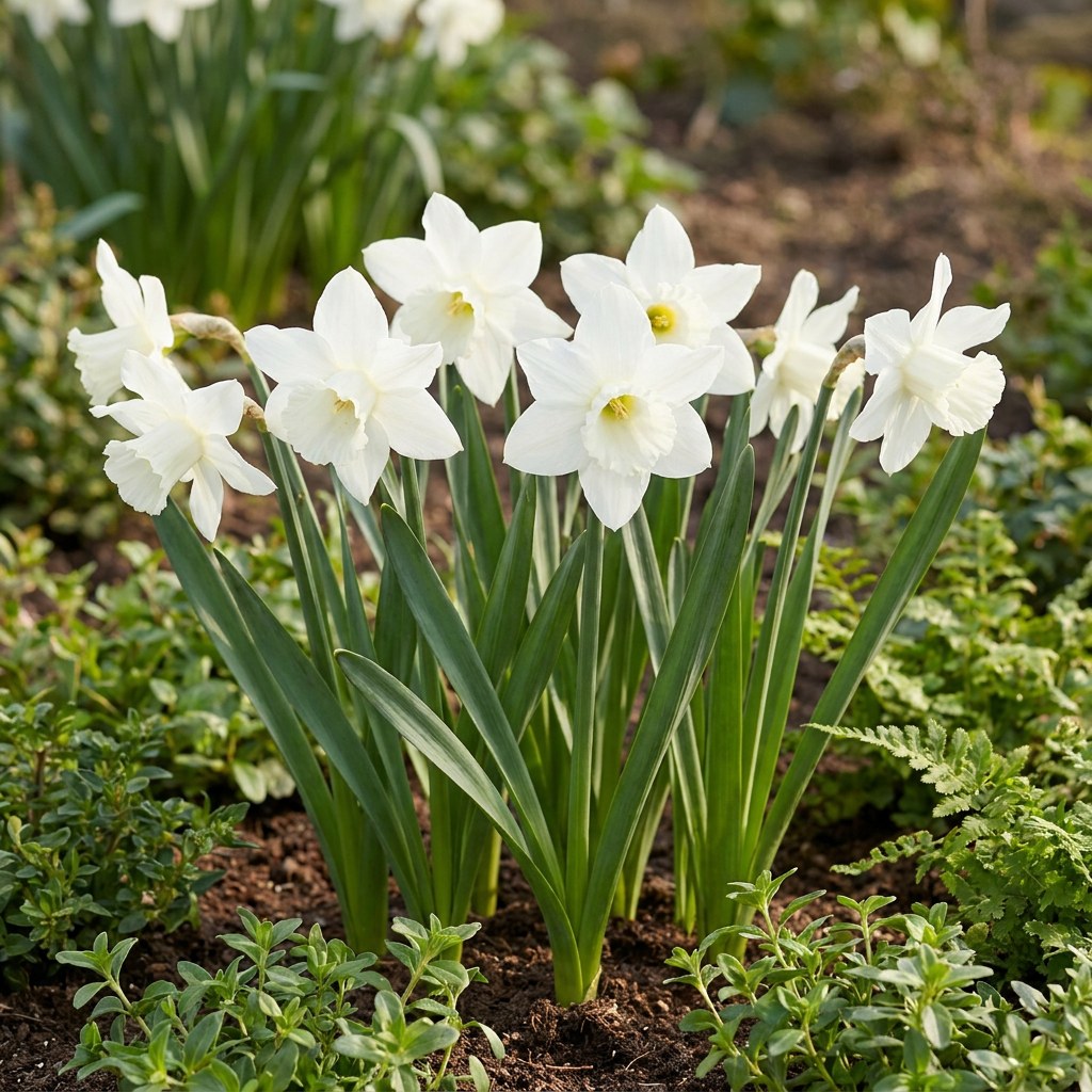Narcis Botanische witte mix in bloei in de tuin