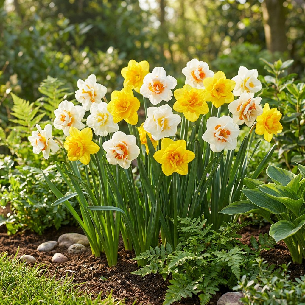 Daffodil bulbs Double mix in flower in the garden