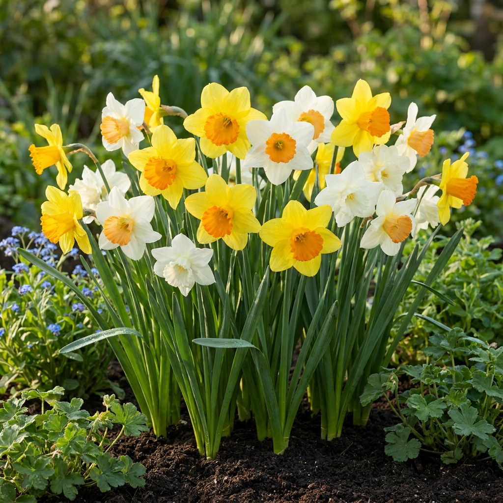 Narcis Grootbloemige mix in bloei in de tuin