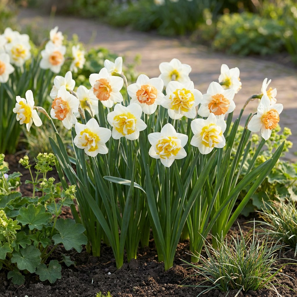 Narcis Macaron Bloss in bloei in de tuin