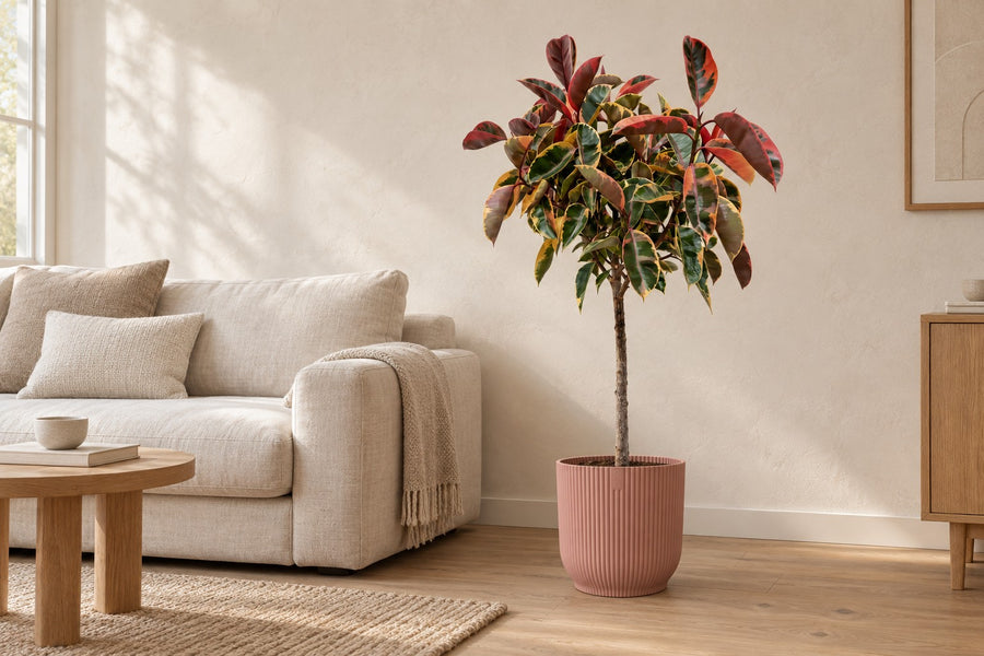 Albero della gomma Belize su tronco (Ficus elastica) 130 cm di altezza, vaso ø23 cm