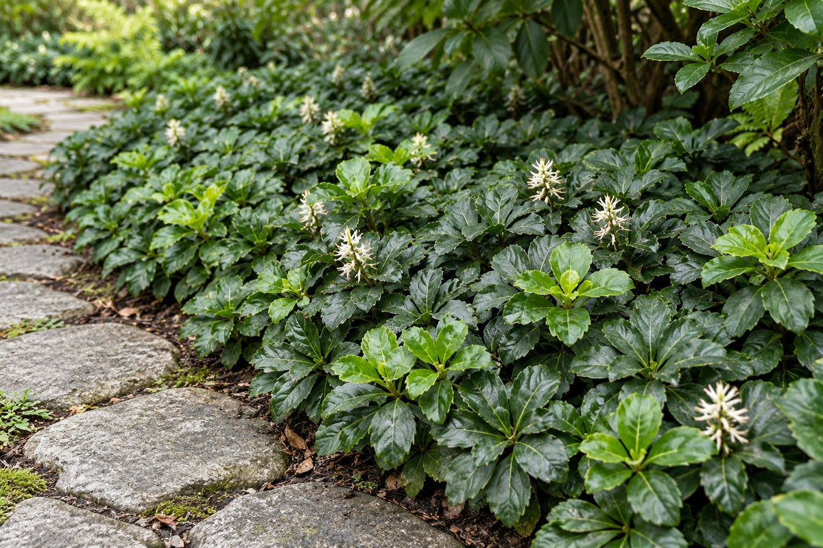 Skuggröna 'Green Sheen' planterad i trädgården