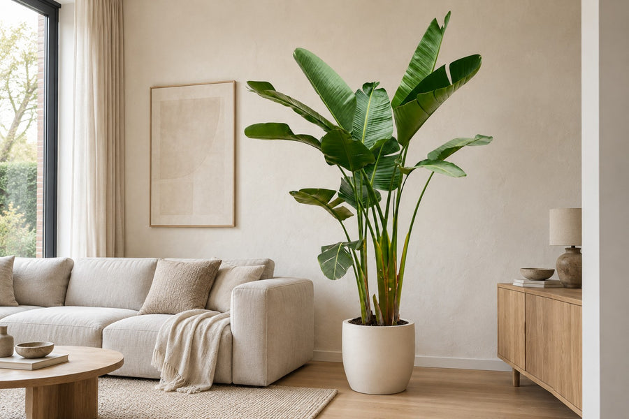 Strelitzia augusta XXL (vit paradisfågelblomma) 250 cm hög, kruka ø38 cm