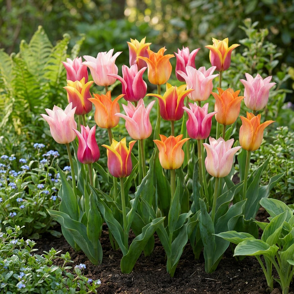 Tulpen Ballade mix in bloei in de tuin