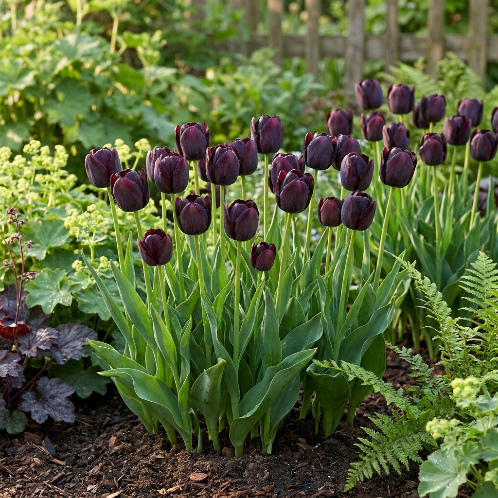 Tulpen Black in bloei in de tuin