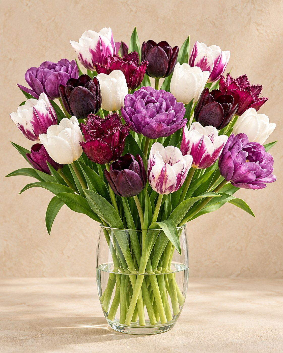 Bulbes de tulipes Blueberry mix en fleurs dans un vase