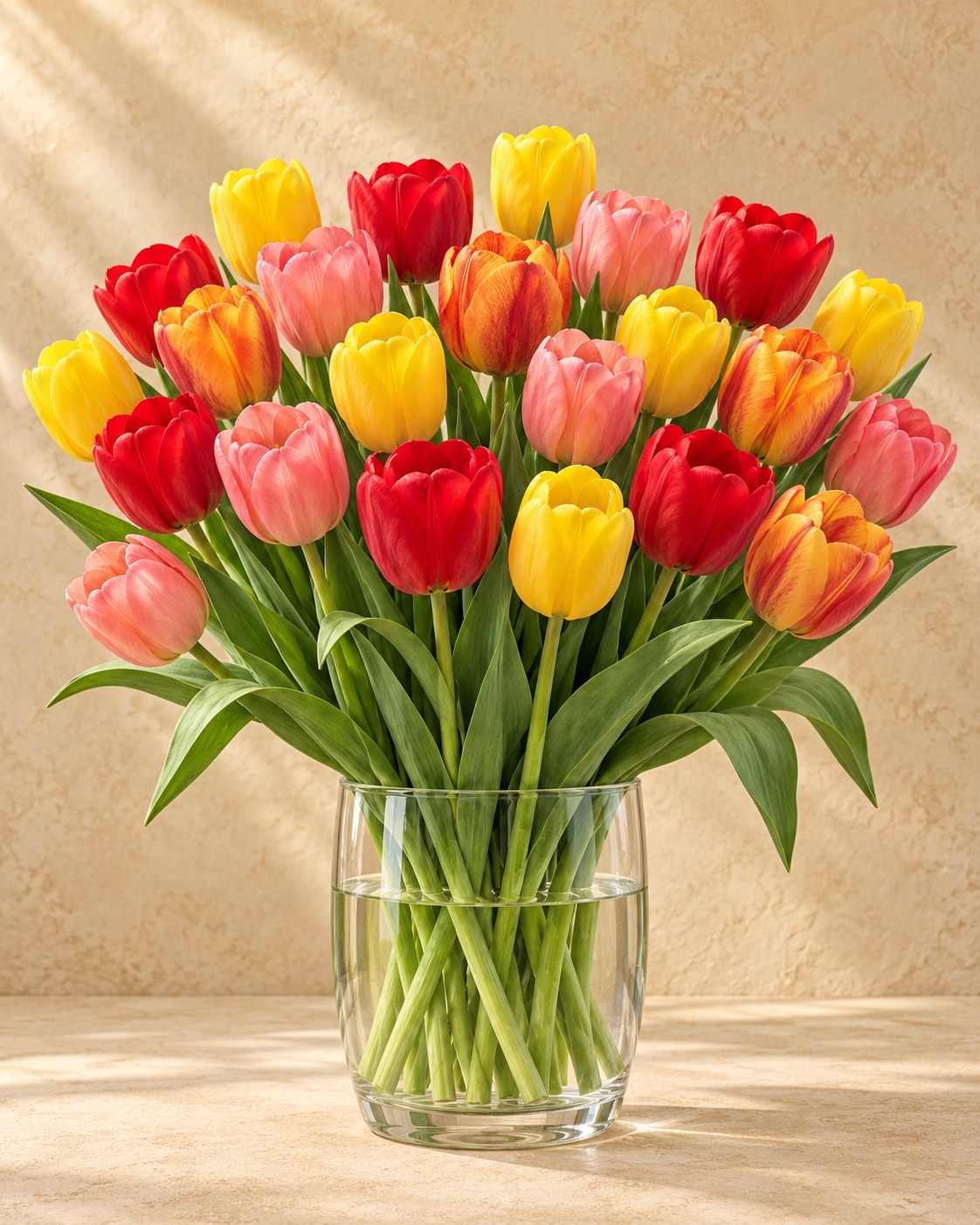 Tulpen Darwin Hybride mix in bloei in een vaas