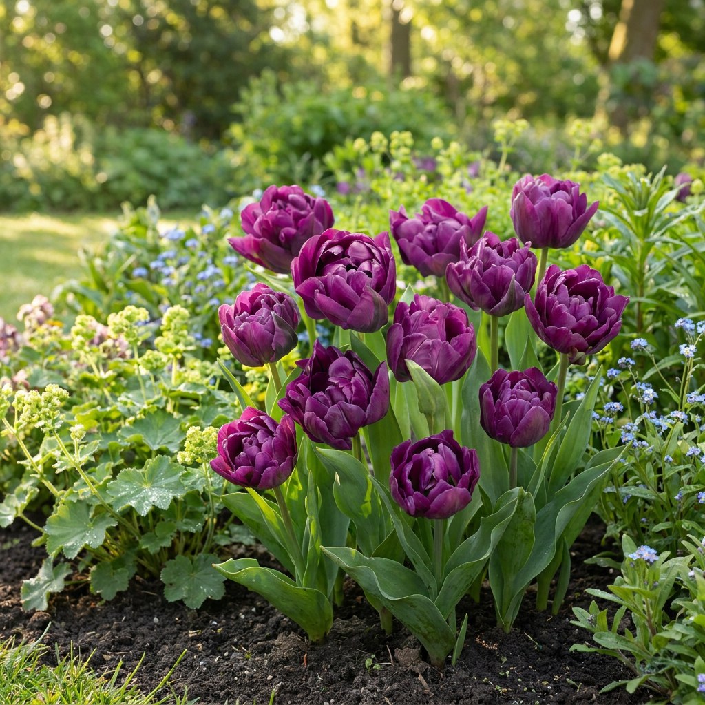 Tulpen Double Lilac in bloei in de tuin