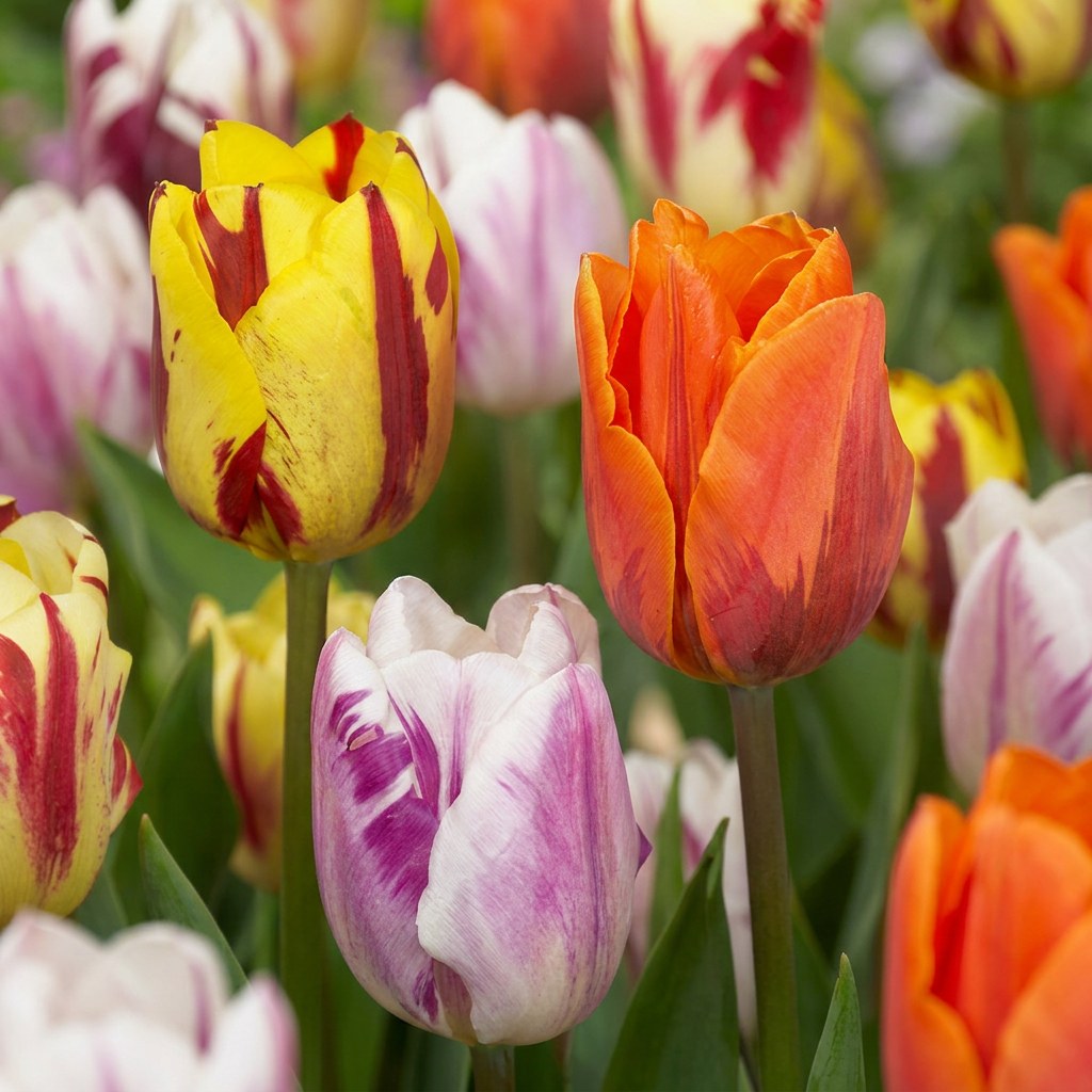 Tulpen Flaming Beauty mix in bloei