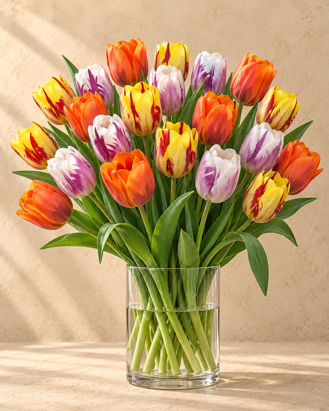 Tulpen Flaming Beauty mix in bloei in een vaas