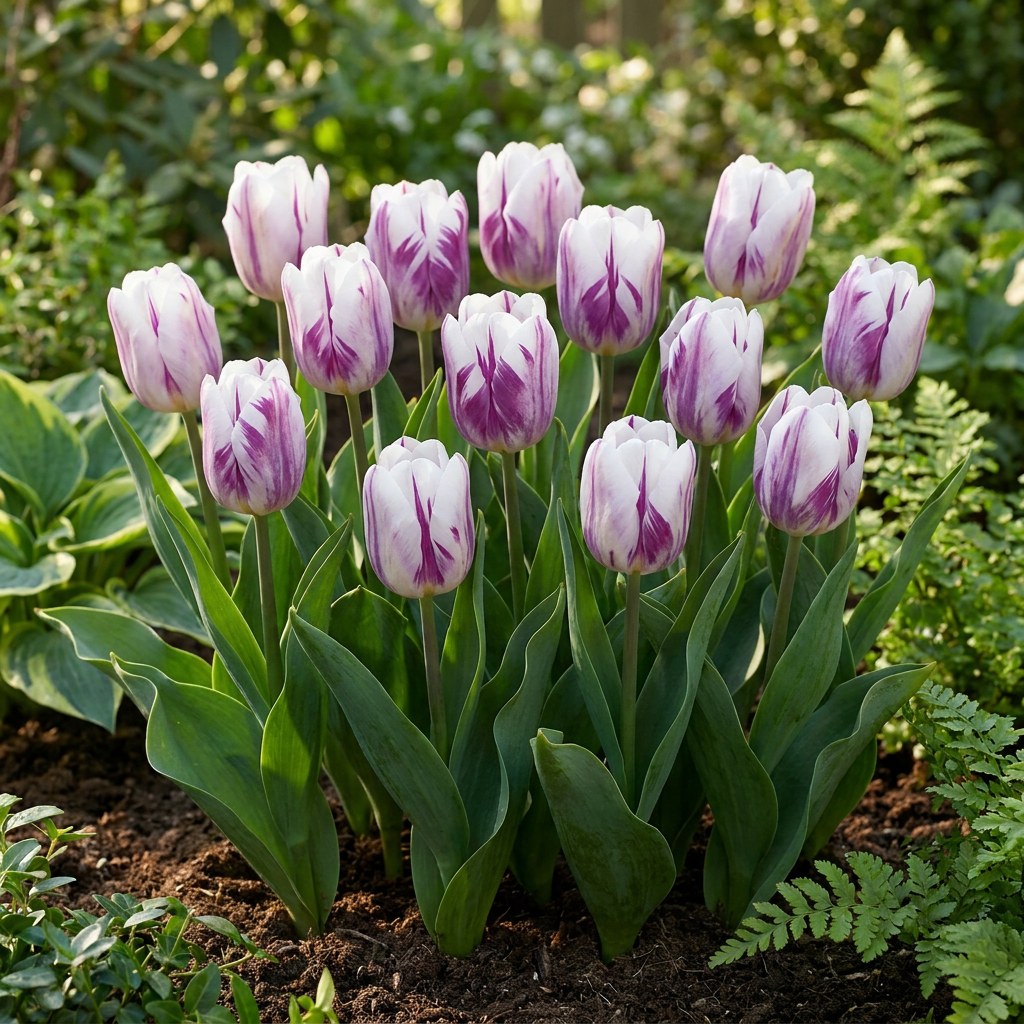 Tulpen Flaming Flag in bloei in de tuin