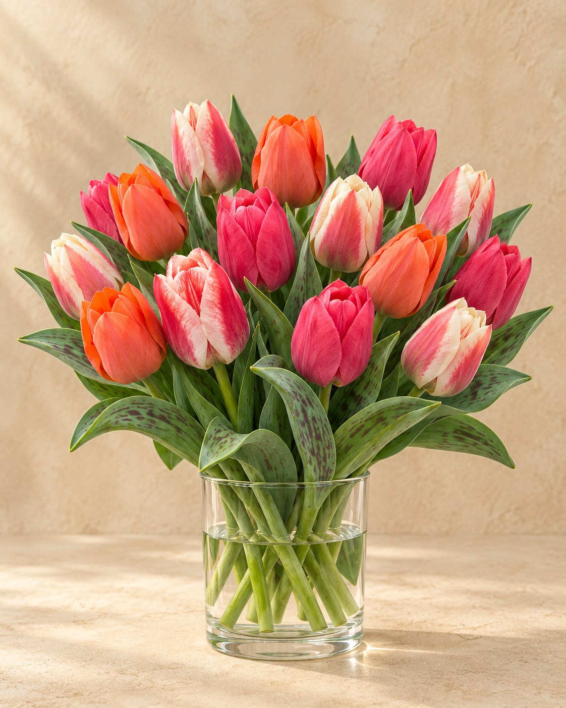 Tulipanløg Greigii mix i blomst i en vase