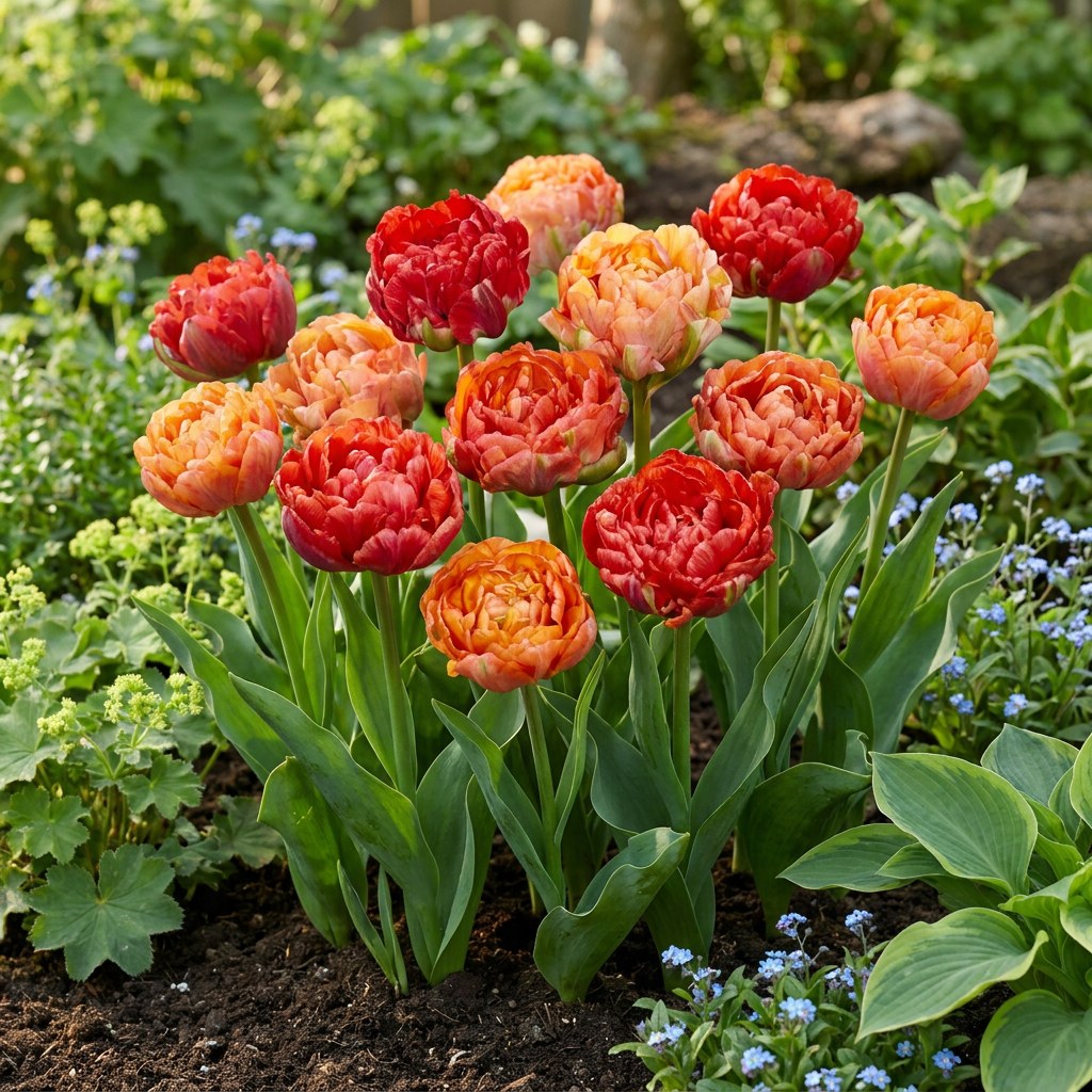 Tulpen Gudoshnik Double in bloei in de tuin