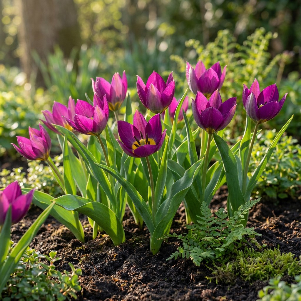 Bulbos de tulipán Persian Pearl en flor en el jardín